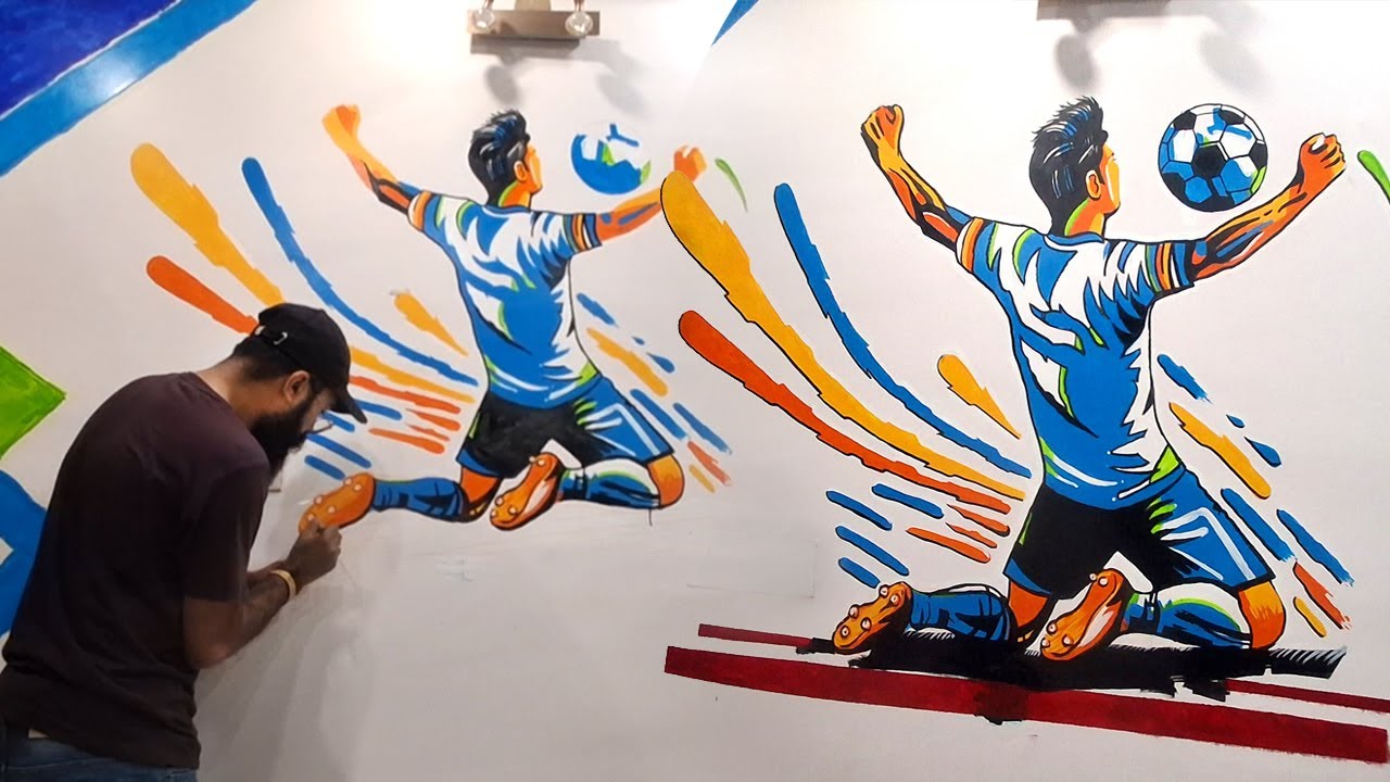wall painting design ideas for boys room | wall painting design ideas at home | Footballer art