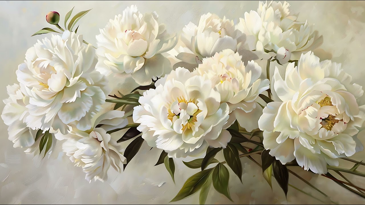 White Peonies: Captivating Art for Your Screen, No Music