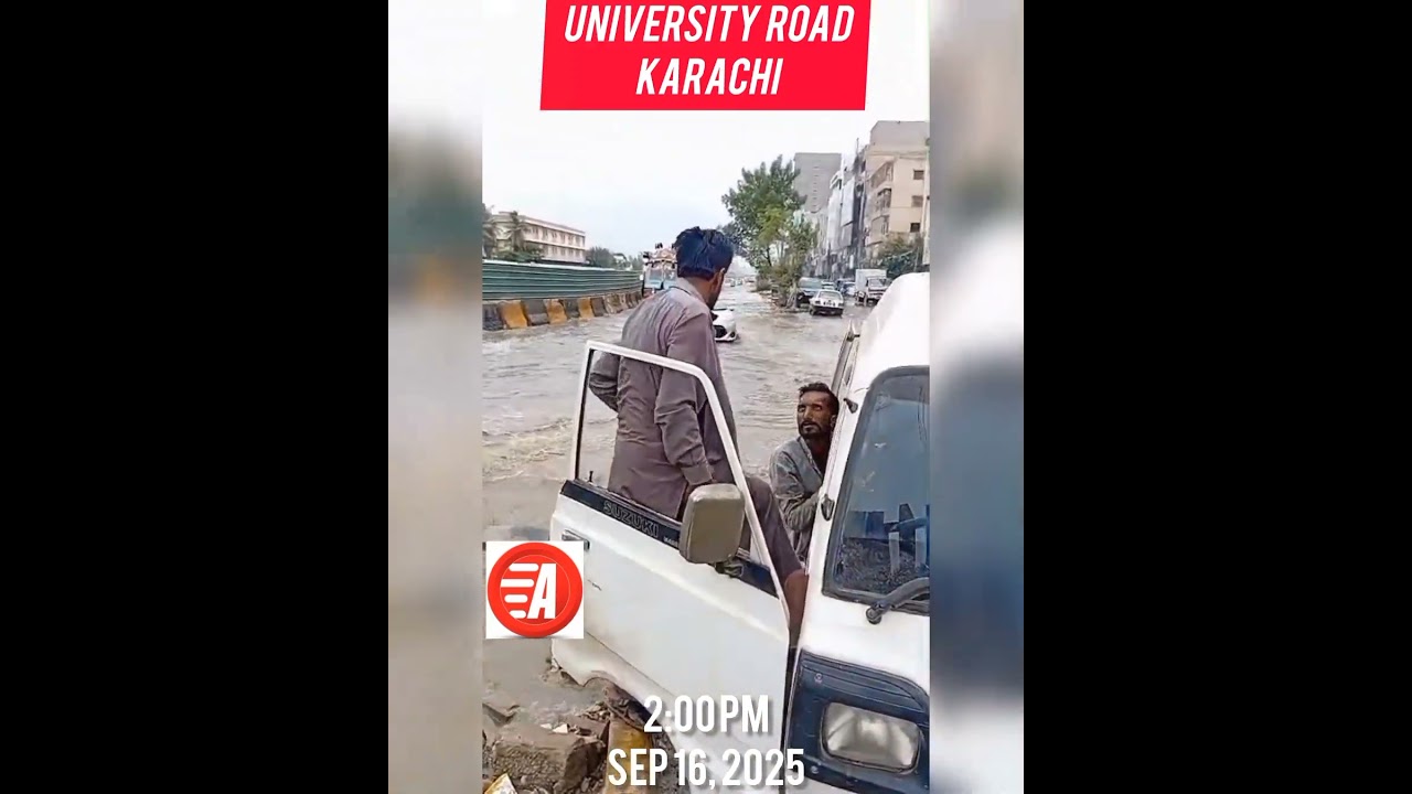 Water pipeline break on University Road near Bait ul Mukarram. 