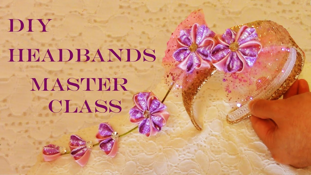 DIY Kanzashi diademas con flores - DIY Kanzashi flowers in satin ribbons headbands