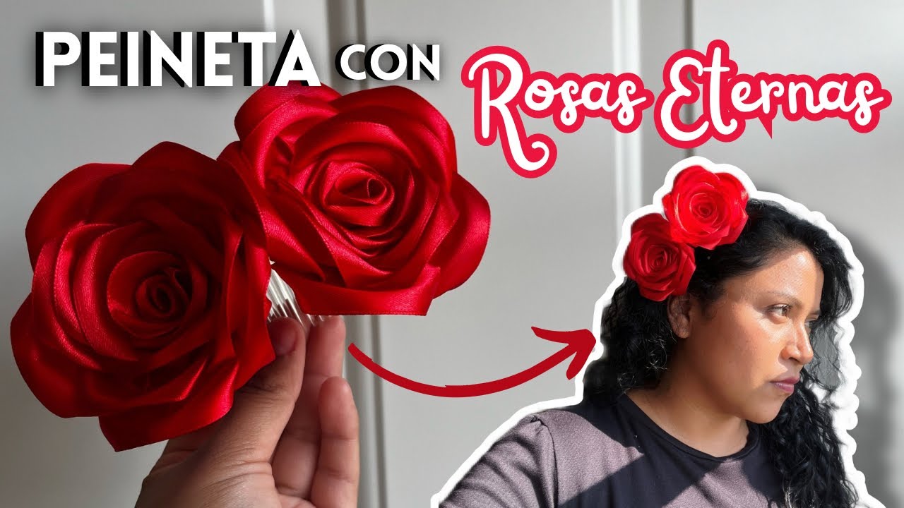 C&oacute;mo hacer una peineta con rosas eternas de list&oacute;n | Tutorial paso a paso 🌹✨