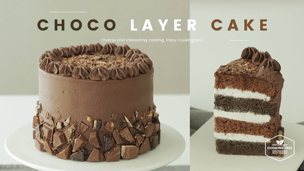 초코 레이어 케이크 만들기,블랙 코코아 케이크:Chocolate layer cake Recipe,Black Sponge Cake-Cooking tree쿠킹트리*CookingASMR