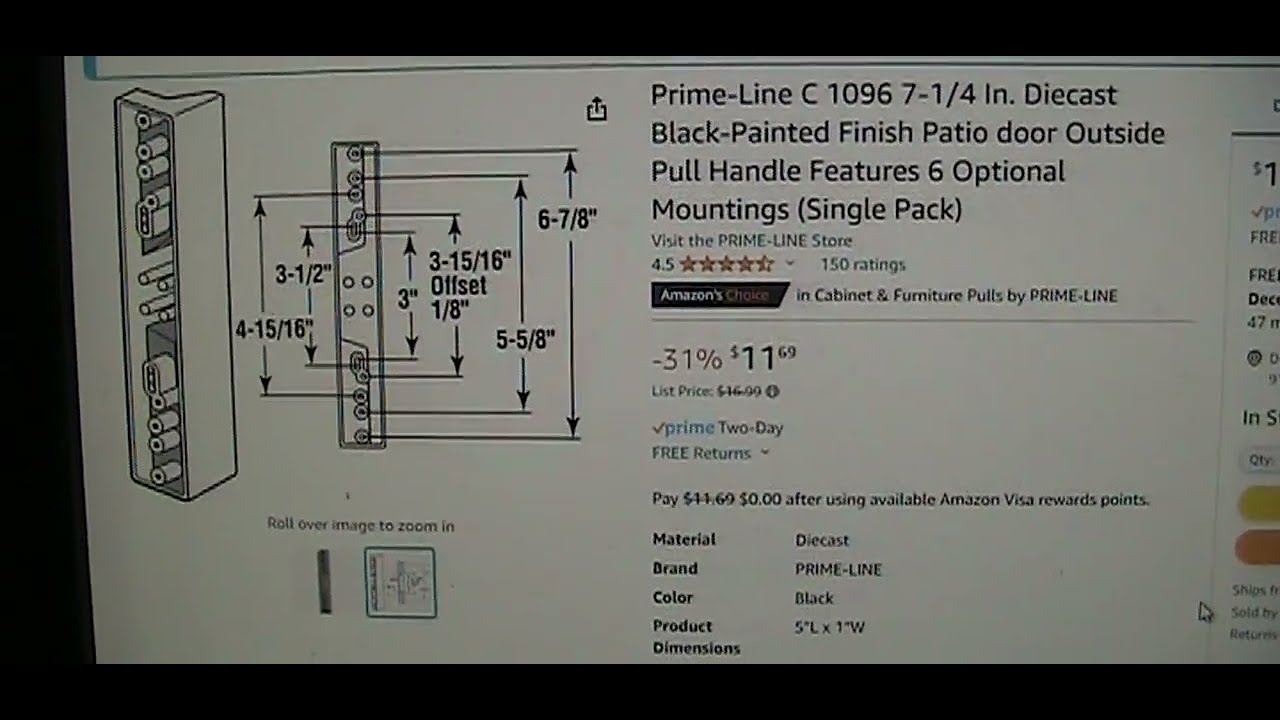 DIY How to replace Broken Prime Line C1096 / C1125  Patio Door Pull Handle's Stripped screw or holes
