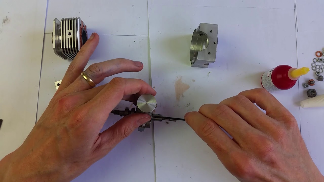 Assembly of 5cc engine made in home workshop using Myford lathe and X3 mill.