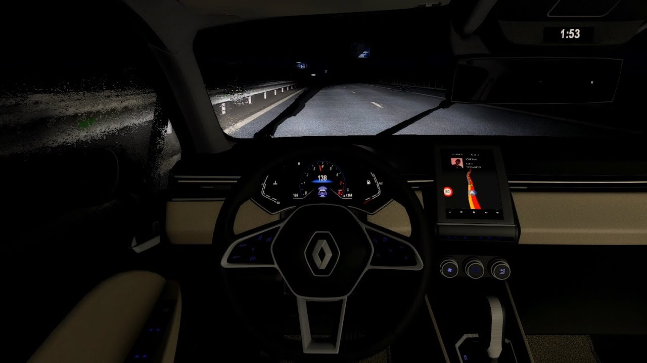 Renault Clio - Euro Truck Simulator 2 | Night & Rainy | Steering wheel gameplay