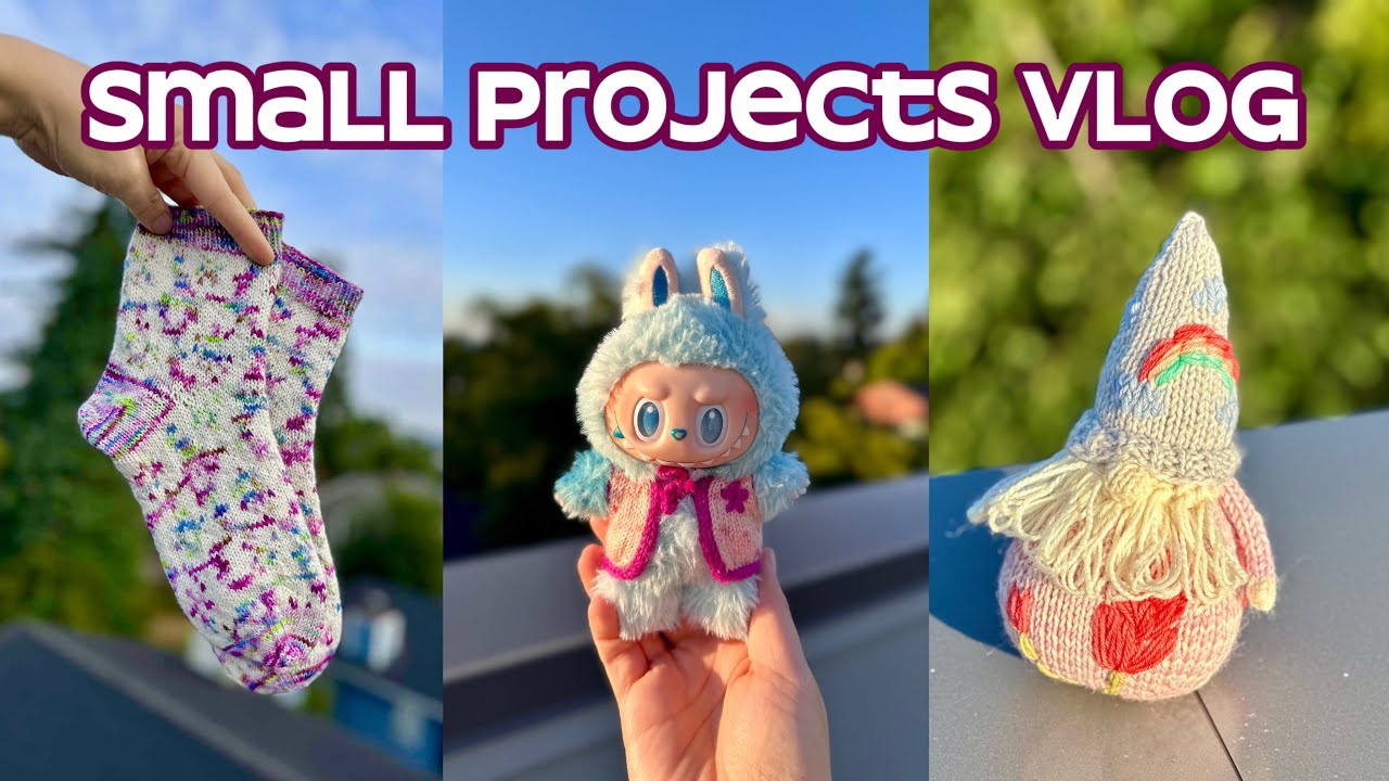 ANdmadeco - project vlog 13 - 5 small FOs - labubu vest, wildflower bloom socks, baby bonnets, gnome