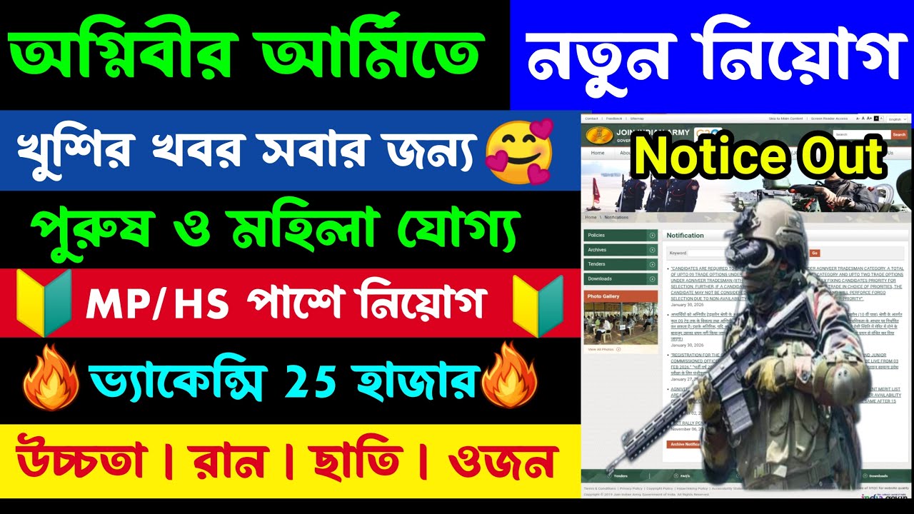 Agniveer Army Rally In West Bengal 2026 Online Date Out 🥳 ভারতীয় স্থল সেনায়  বিপুল লোক নিয়োগ হচ্ছে 🤩