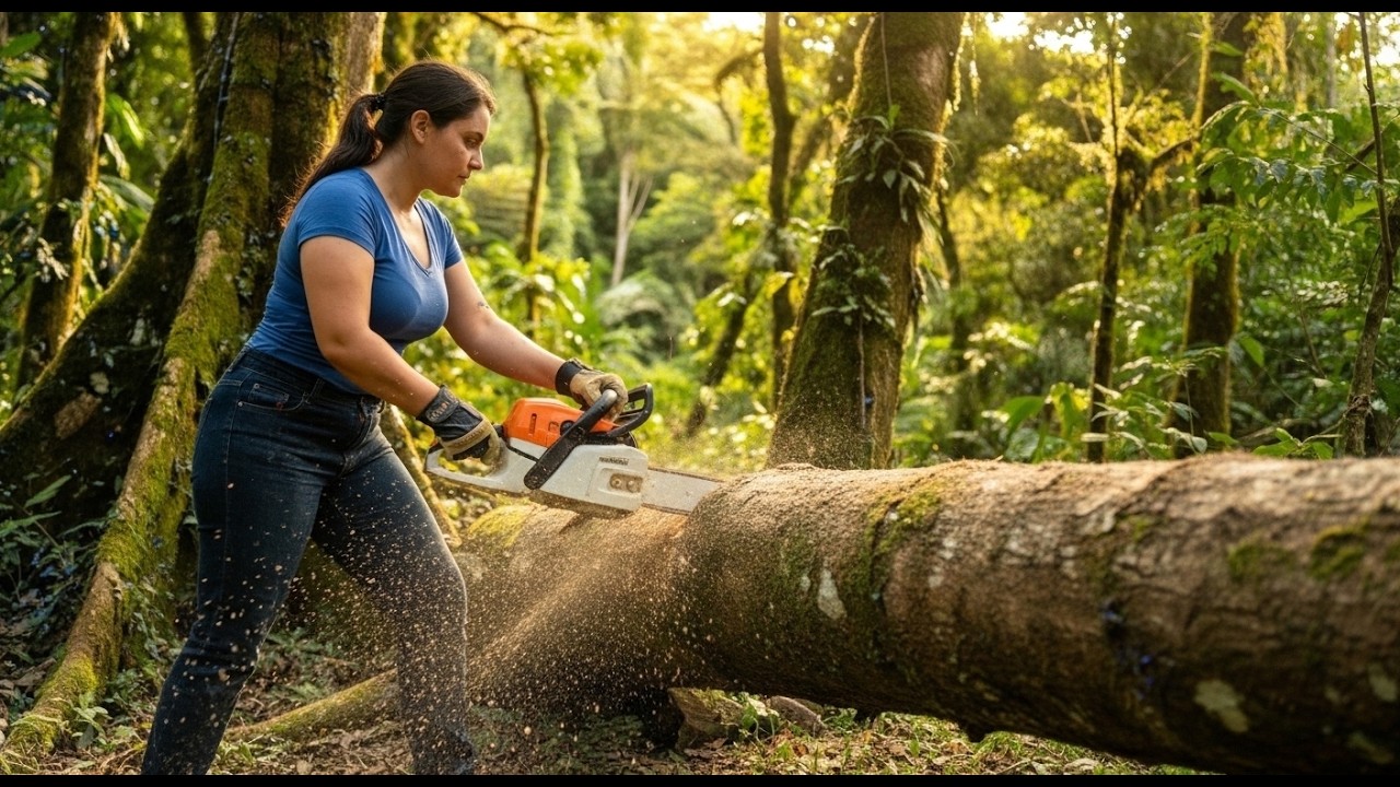 Watch This Woman Handle a Massive Tree