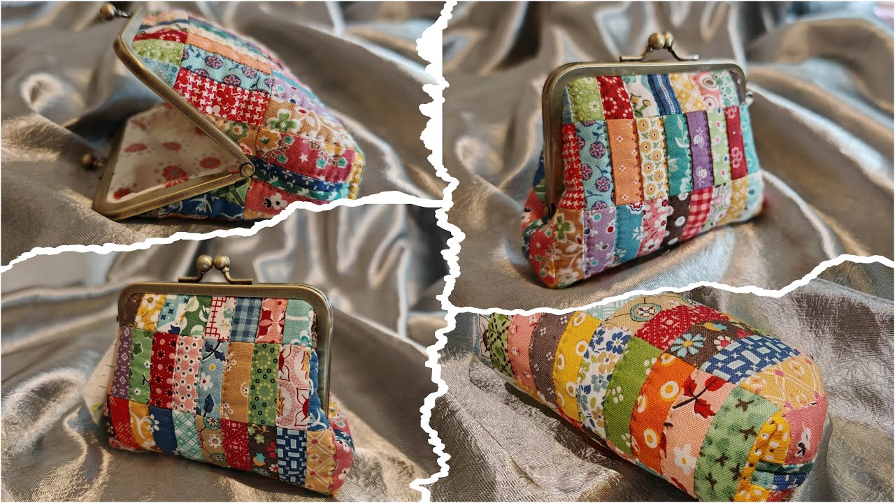 Patchwork frame clasp purse/fermoir rétro métallique trousse/拼布口金包 tutorial #0123