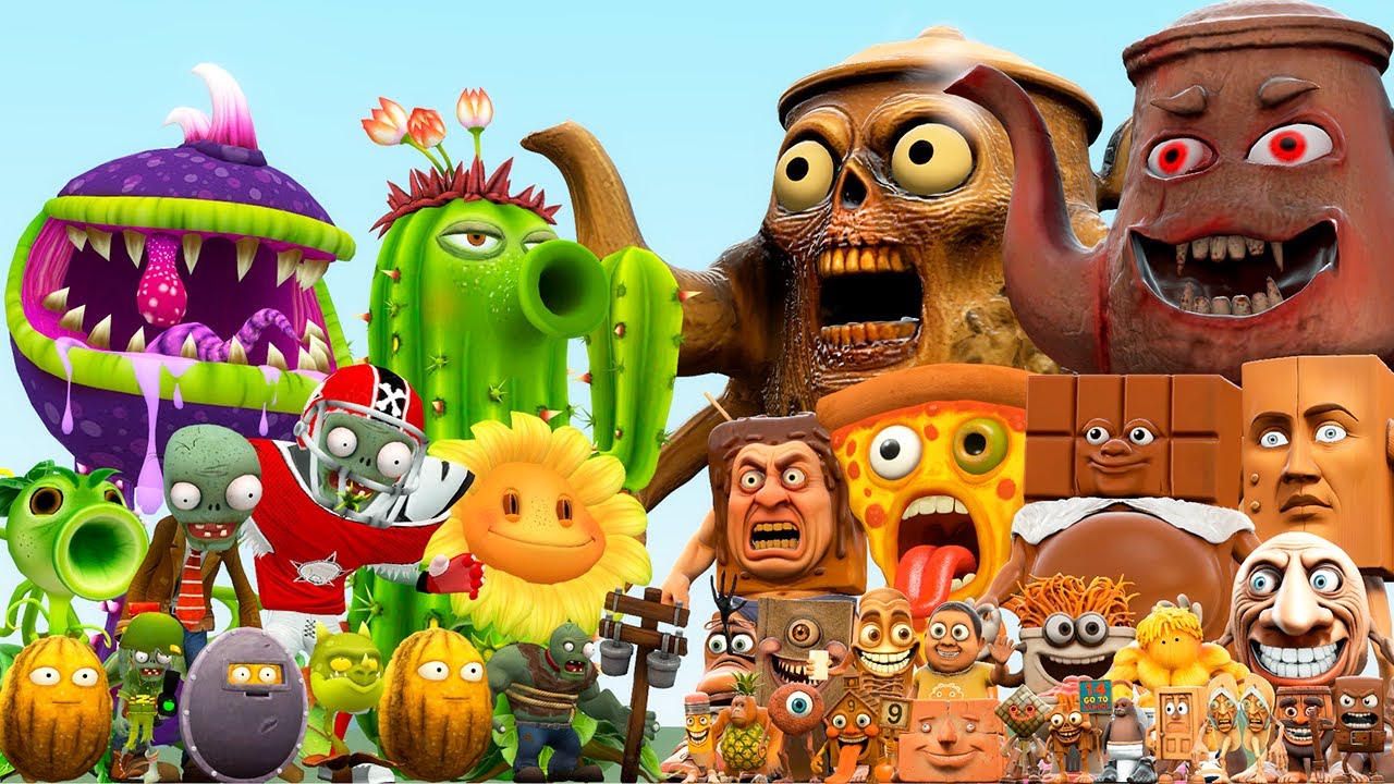 PLANTS ZOMBIES FAMILY VS TA TA SAHUR, PIZZA AND WASPADA BRAINROT MEMES (Garry's Mod)