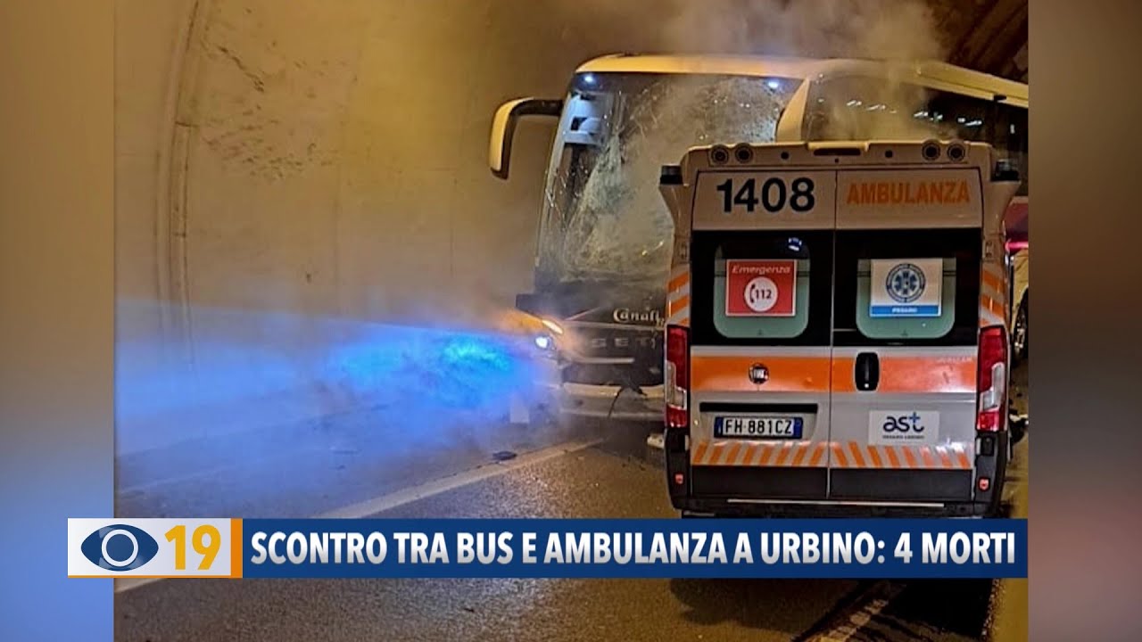 Urbino: Ambulanza si scontra in galleria con un autobus e prende fuoco. 4 morti