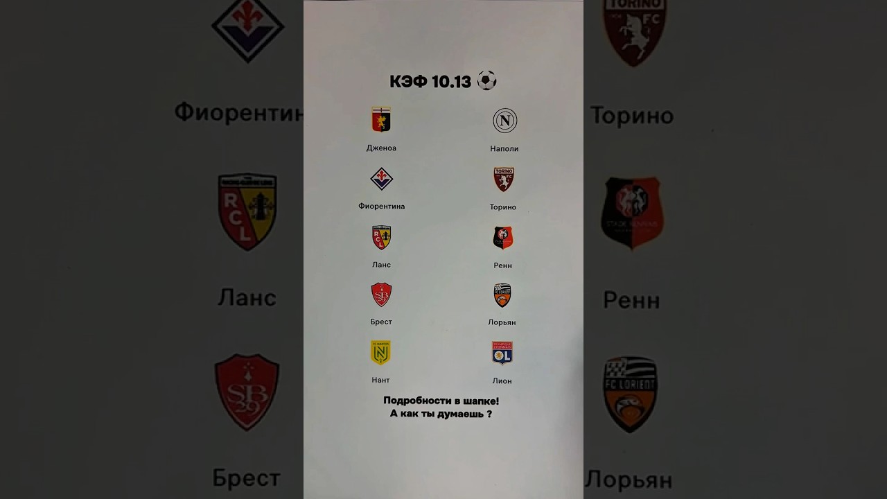 Прогнозы на Дженоа Наполи Фиорентина Торино Ланс Ренн Брест Лорьян Нант Лион футбол сегодня прогноз