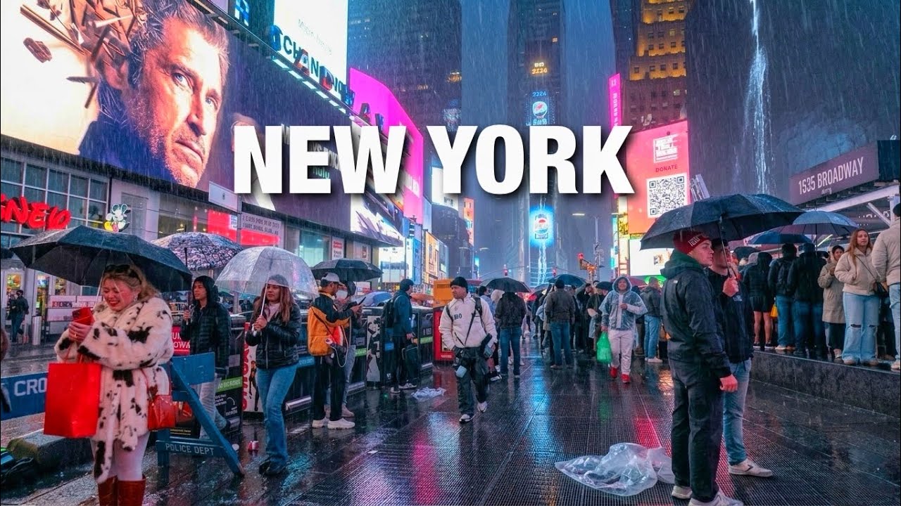 New York City LIVE Rainy Manhattan Thunderstorms Walk on Monday (March 16, 2026)