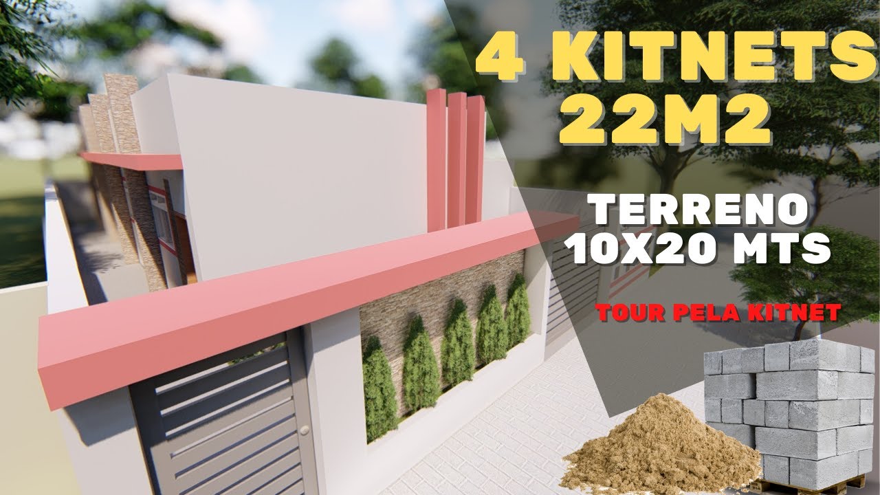 Projeto de 4 kitnets com 22m2 em  terreno 10x20  | viver de kitnets