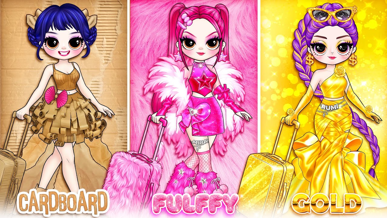 K-Pop Demon Hunters: Huntrix Style Challenge—Cardboard, Fluffy & Golden | DIY Fashion Paper Dolls