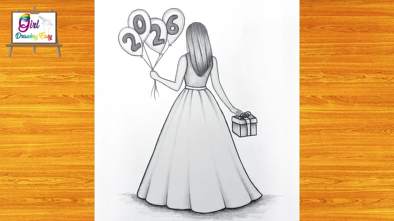Happy New Year 2026 Drawing tutorial - Pencil Sketch / 2026 New Year Scenery drawing / Drawing 2026