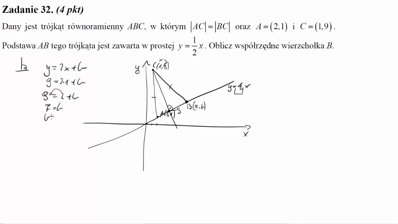 Dany jest trójkąt równoramienny ABC, w którym AC=BC oraz A=2,1 i C=1,9  Podstawa AB tego trójkąta je