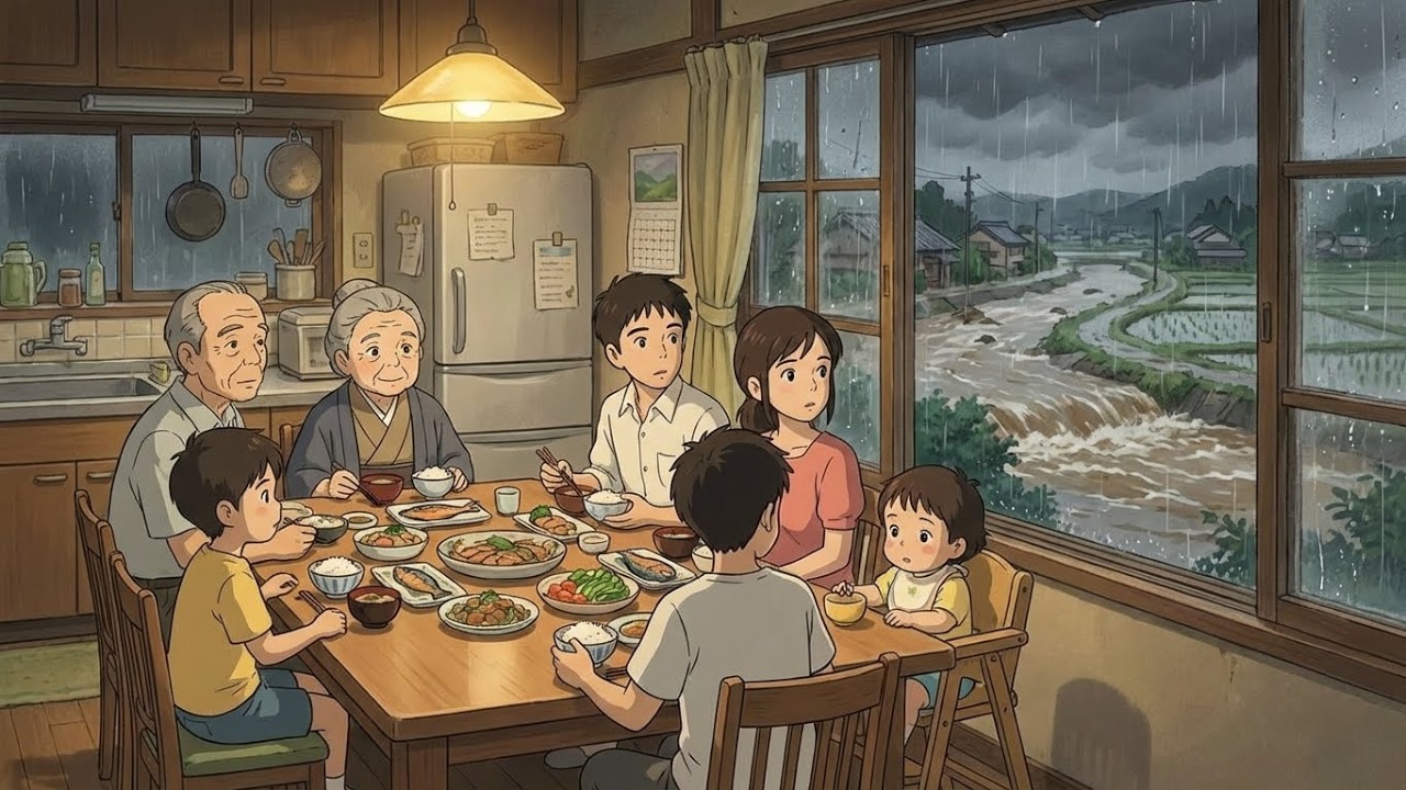 When the Yard Floods but the House Feels Warm | A Cozy Rainy Day Family Story (Ghibli Style)