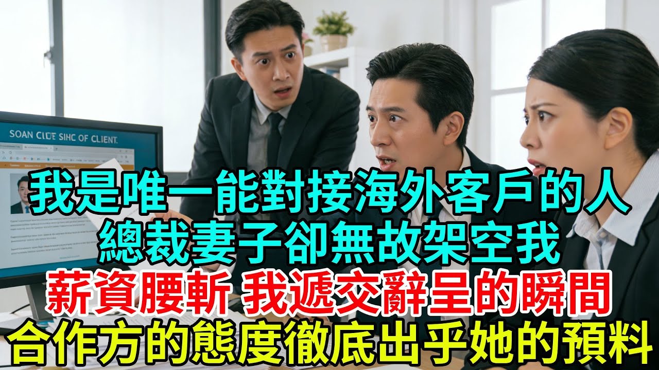 我是公司唯一能對接海外大客户的總監，總裁妻子無故架空我，薪資腰斬，我遞交辭呈的瞬間，合作方的態度徹底出乎她的預料#故事頻道#故事#情感故事