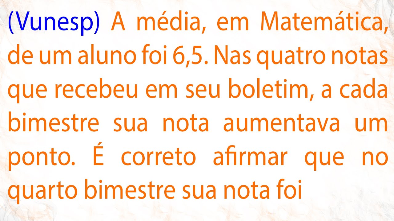 1 QUESTÃO DE CONCURSO PÚBLICO DE MATEMÁTICA BÁSICA BANCA VUNESP MÉDIA ARITMÉTICA  EQUAÇÃO FÁCIL