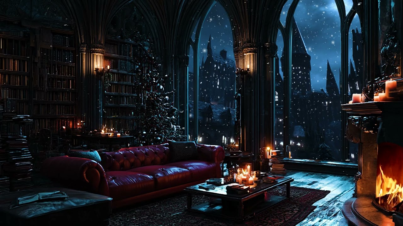 Victorian Christmas Study Room 🕯️❄️ Crackling Fireplace & Dark Academia Winter Music for Focus