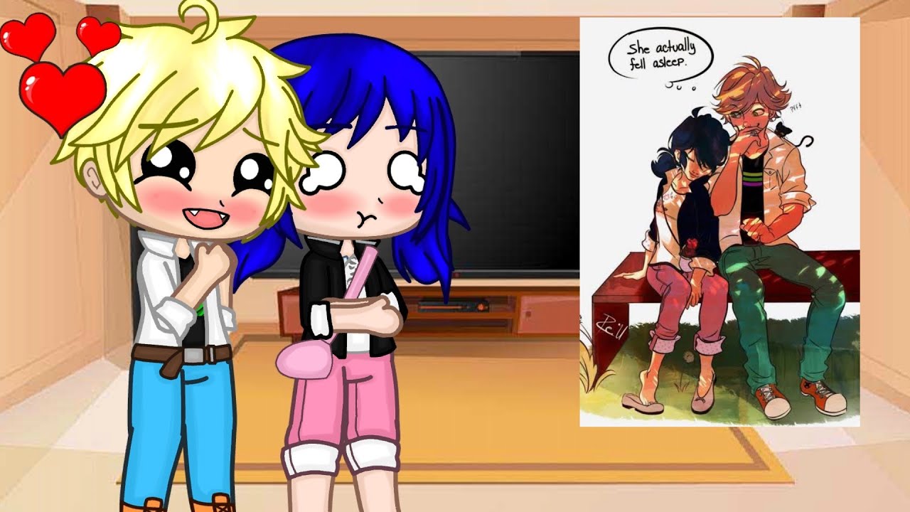 Adrien and Marinette react to Adrienette fanarts |MLB| •Gacha Club•  |4/5|