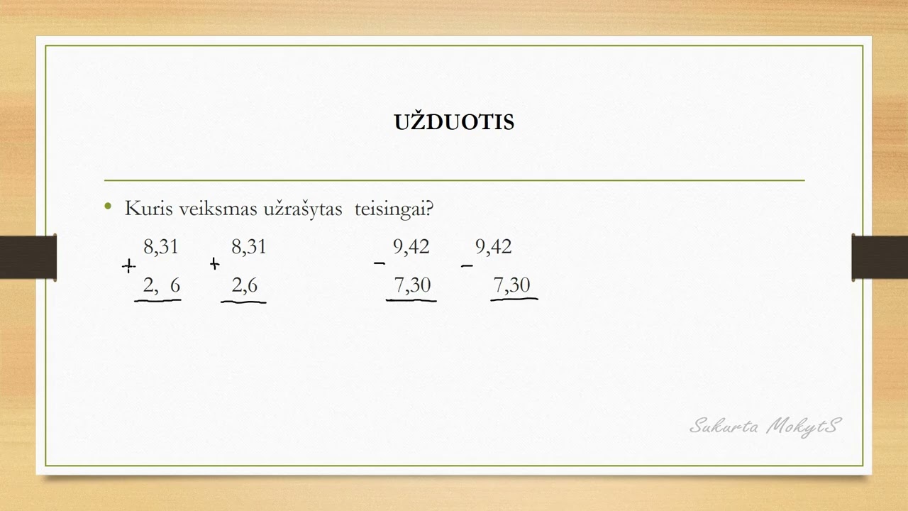 74 pamoka Dešimtainių trupmenų sudėtis, atimtis (Matematika 5 klasė)