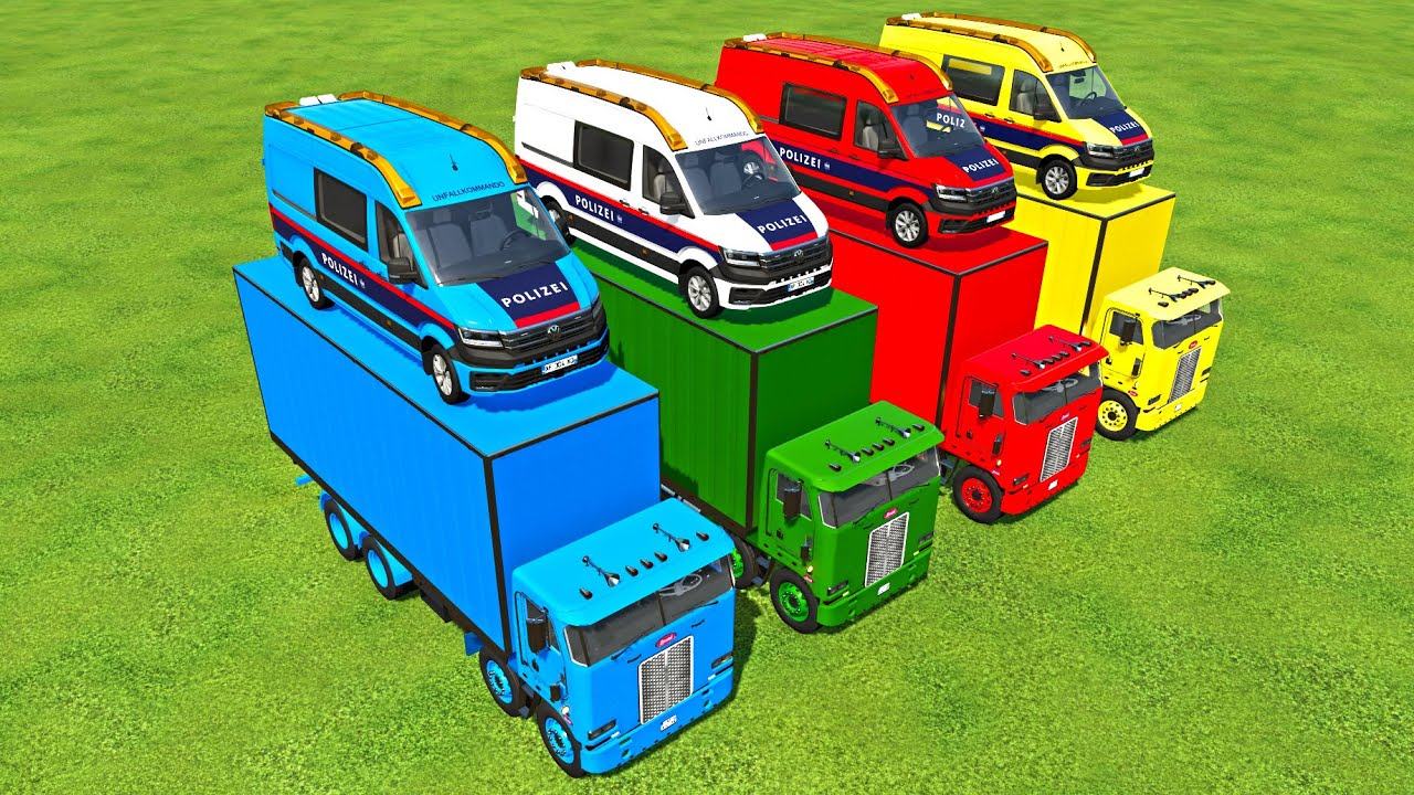 TRANSPORT OF COLORS | TRANSPORTING POLICE MINI BUS TO GARAGE WITH LIZARD TRUCK | FS22 SIMULATOR 22