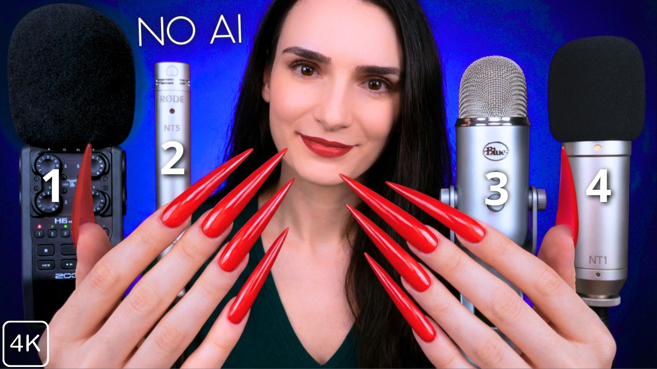 ASMR Mic Scratching 🔥 4 MICS At ONCE 😴 ULTRA LONG Nails for INSTANT Sleep & Relaxation - No Talking
