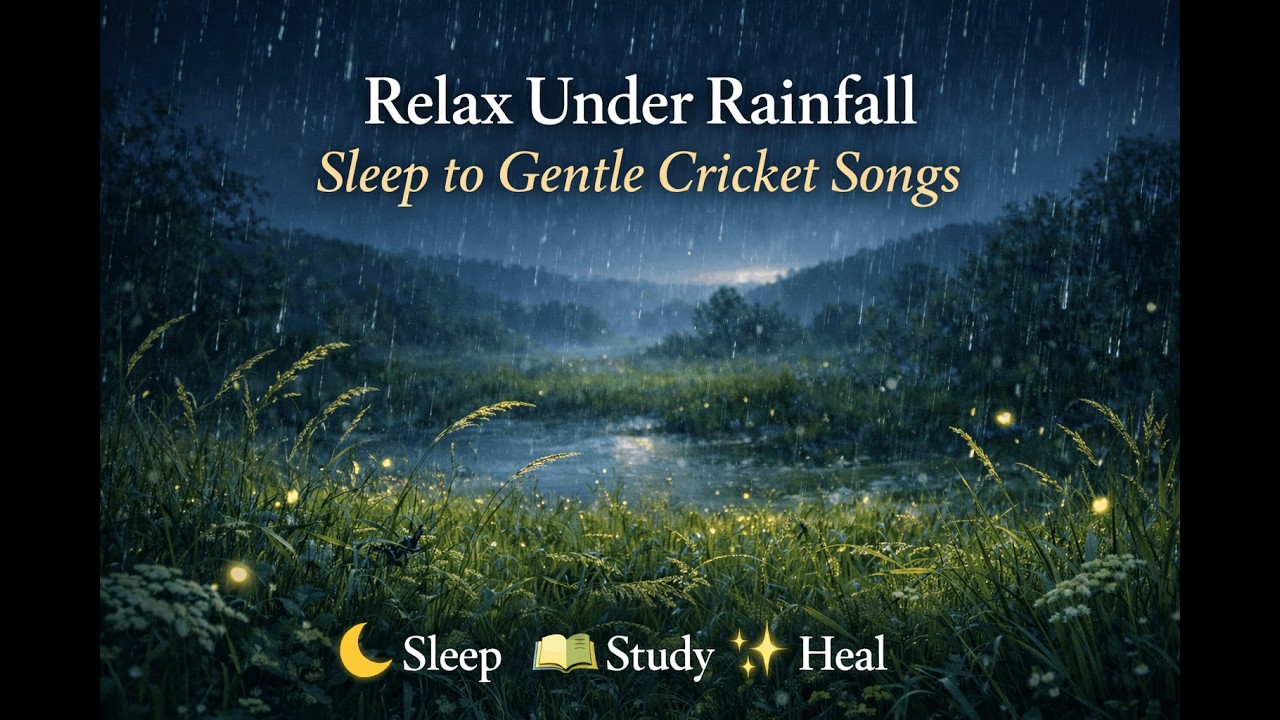 Rainy Meadow Night with Crickets for Deep Sleep & Focus (1H)