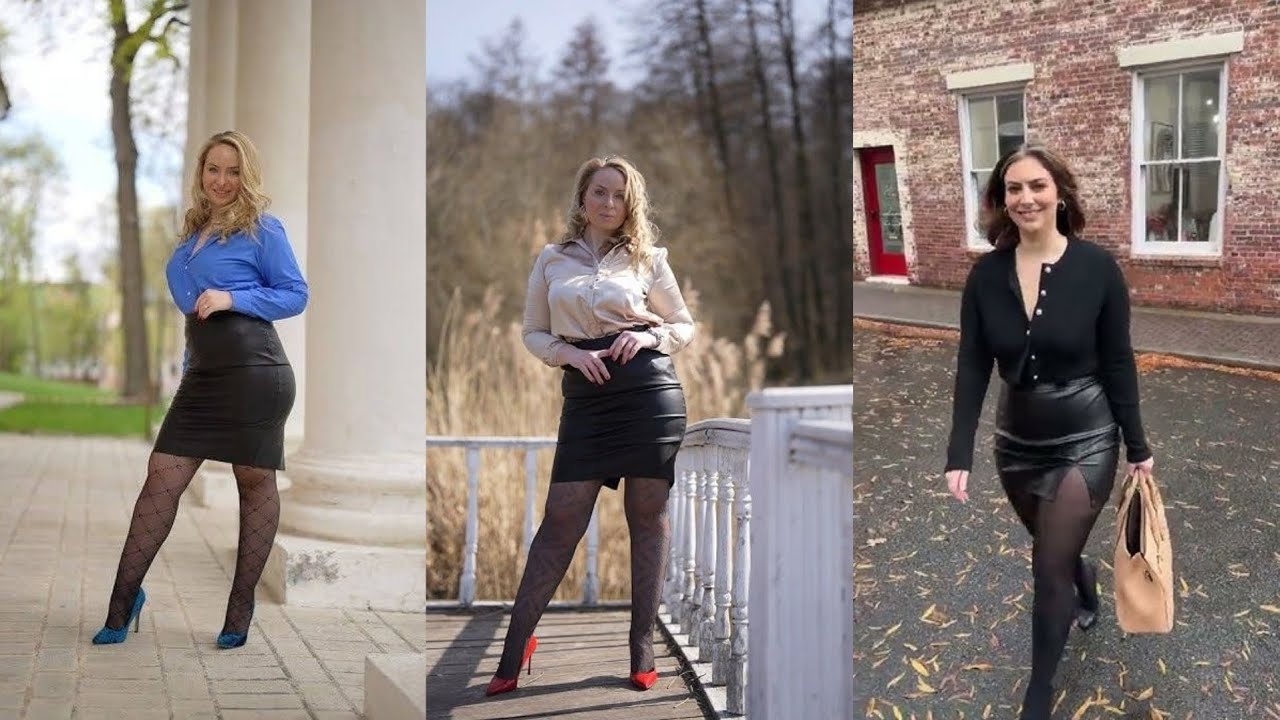 Older Women Leather Short Skirts With Tights & Heels Combo Ideas Series ( Part 1 )