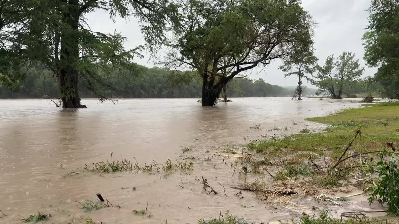 Guadalupe River flowing over Indian Creek Road in Ingram, Texas