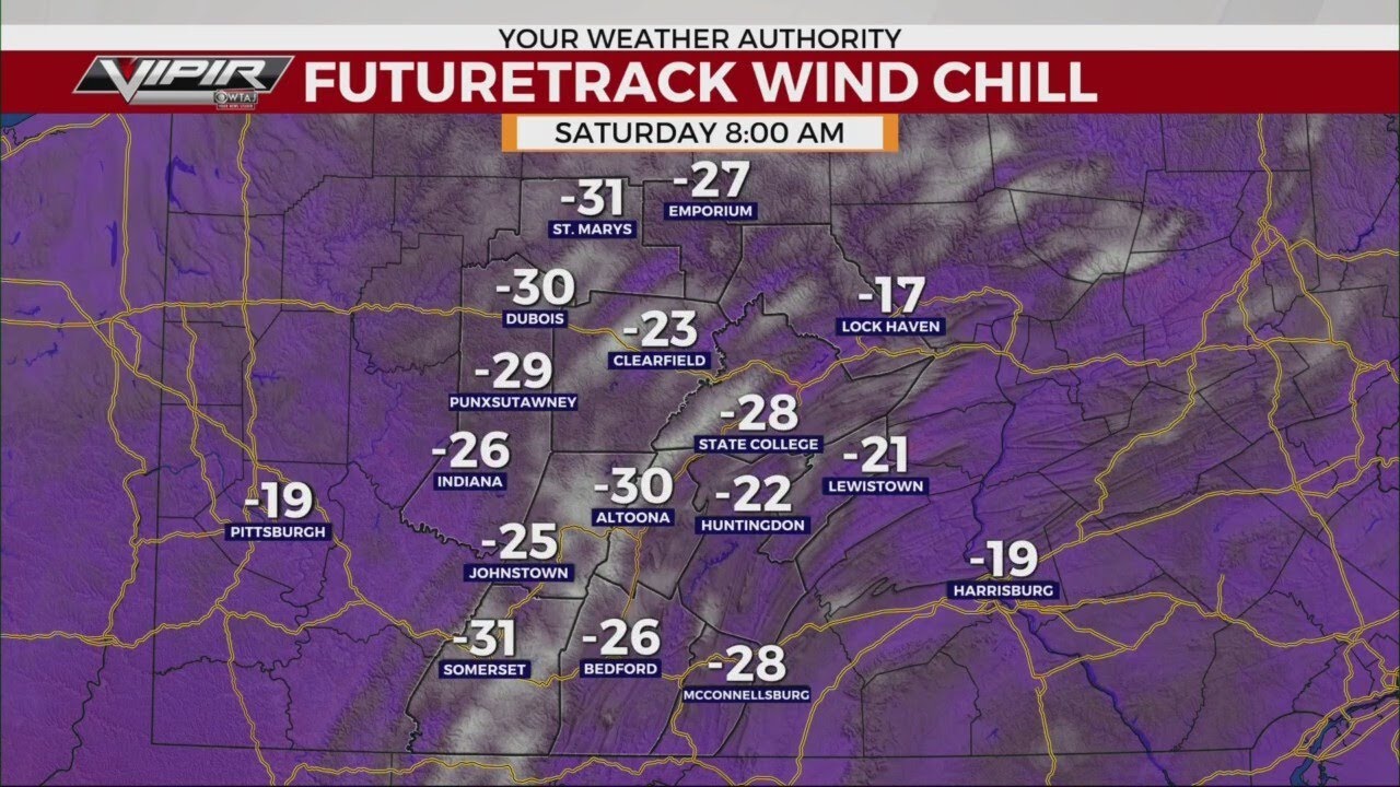 Weekend windchill forecast on Friday, Feb. 6 (Noon)
