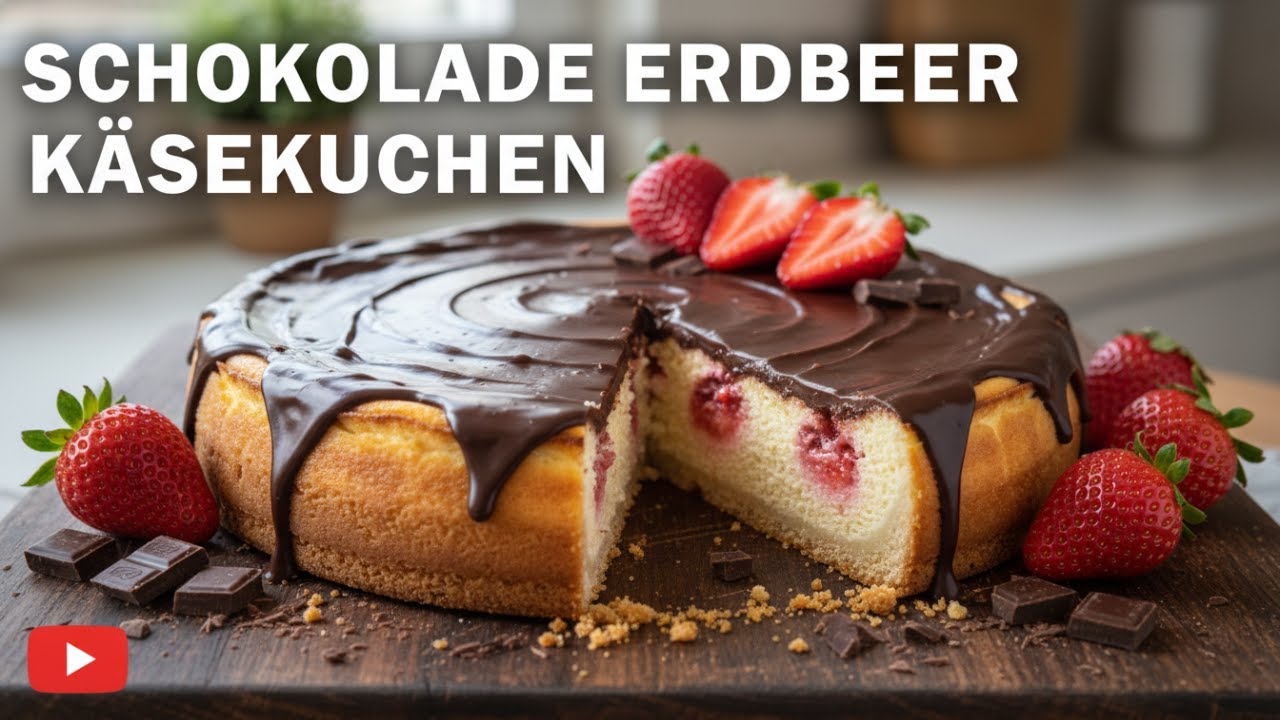 Käsekuchen mit Erdbeersauce und Schokoglasur😱😋