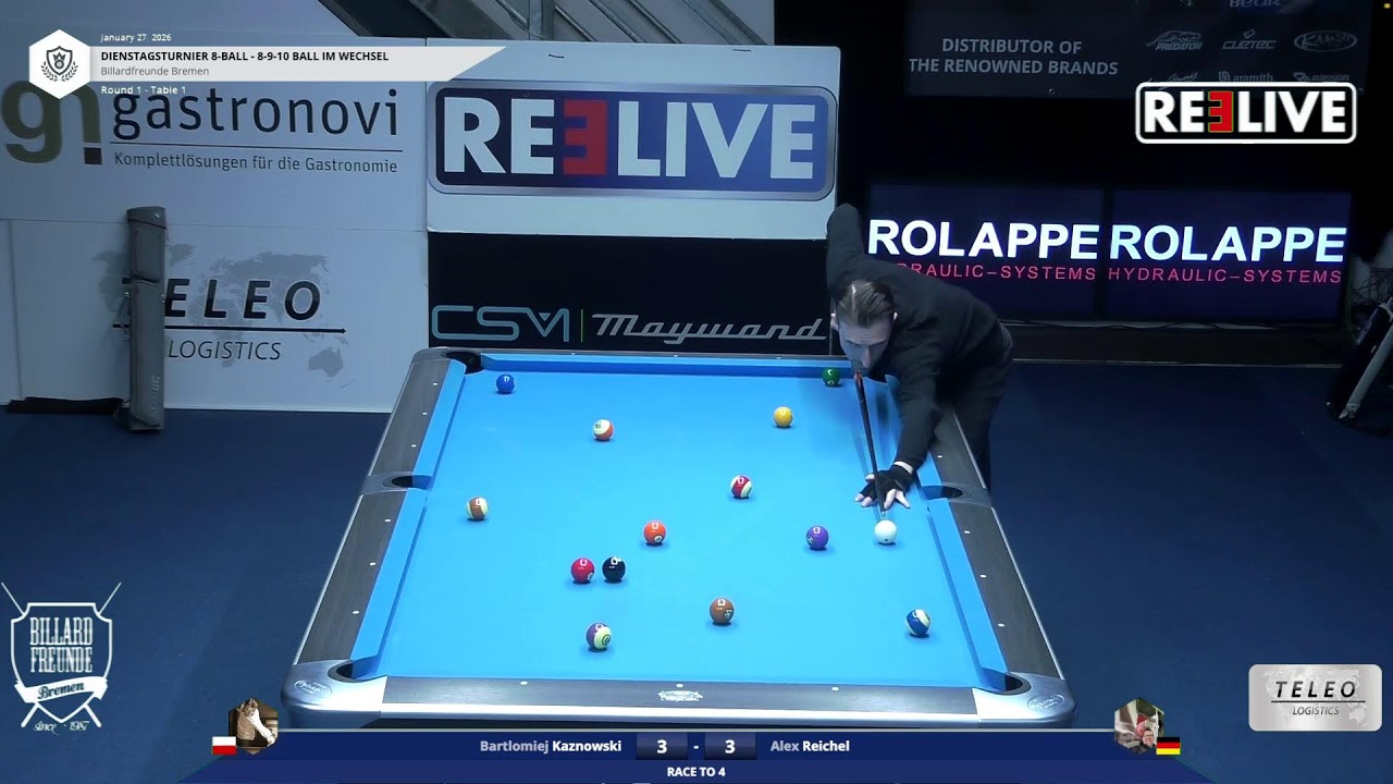 Spieler1} vs Alex Reichel Tisch[1] Dienstagturnier Billardfreuden Bremen 8-Ball 27.1.26 Bartlomiej K