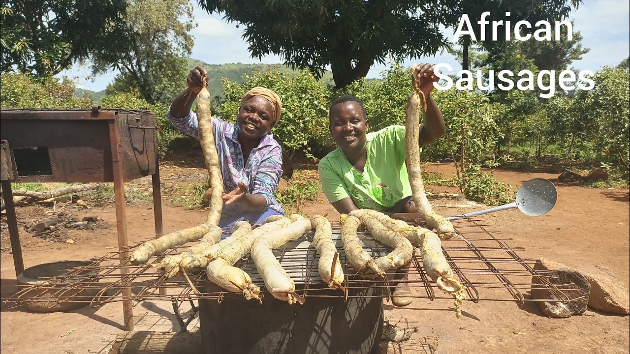 Home made African sausages, hidden village recipe, vegetables and ugali 