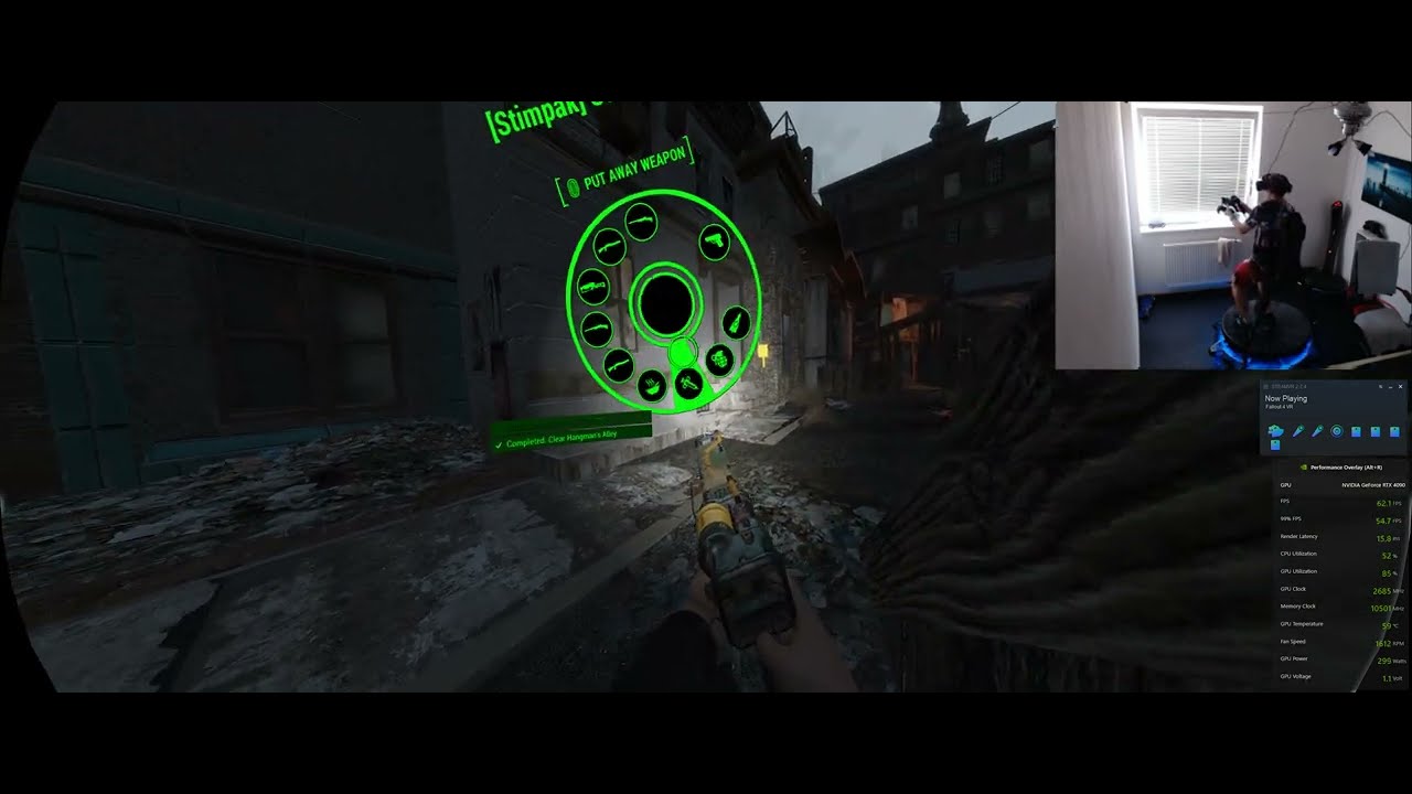 Fallout 4 VR gameplay Mad God's Overhaul - Taking Hangman's Alley from raiders small fight