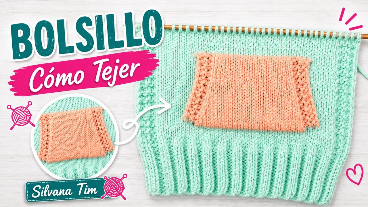 🧶✨ Cómo Tejer un Bolsillo Canguro con Dos Agujas | Fácil y Paso a Paso 👕🪡 ✨🧶