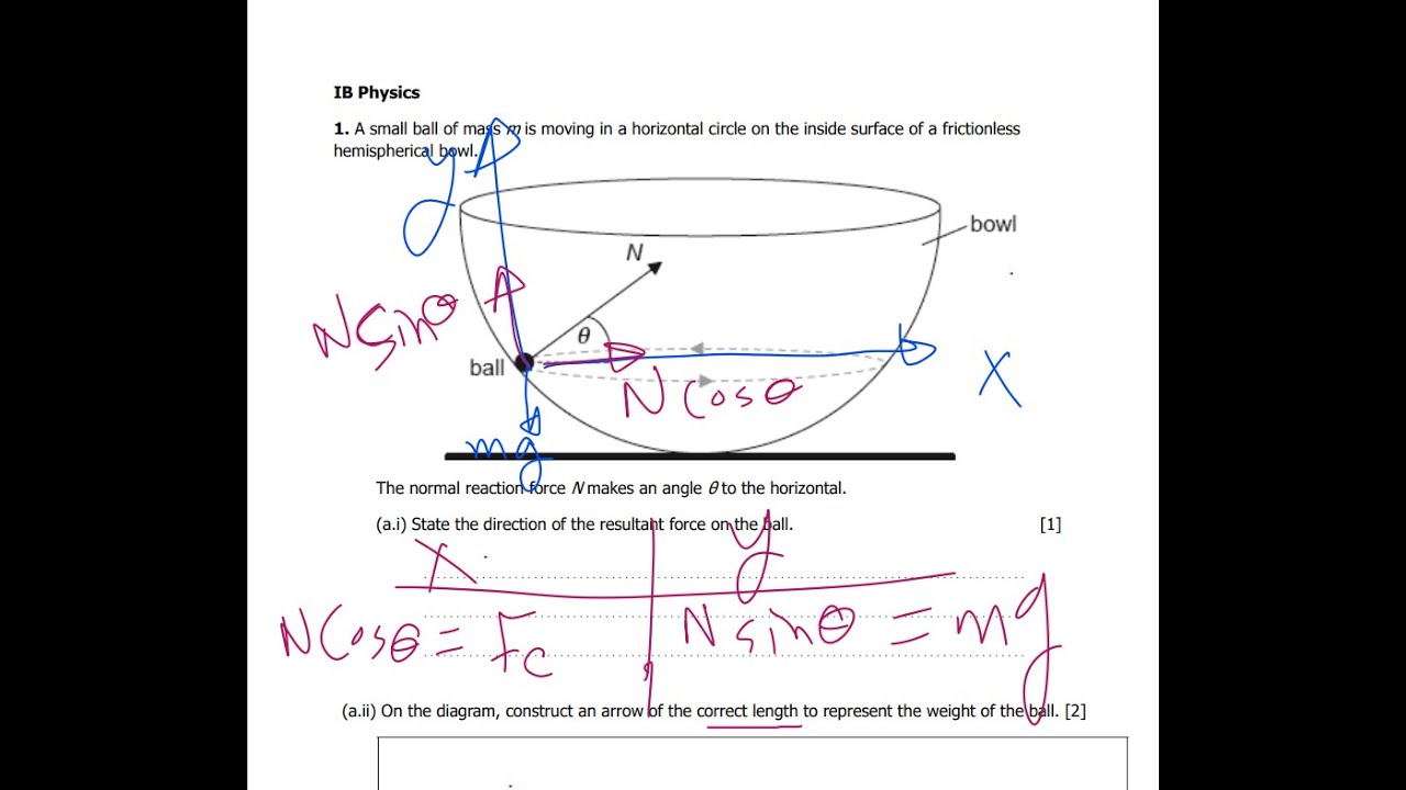 IB Physics-A small ball of mass m is moving in a horizontal circle  hemispherical bowl.