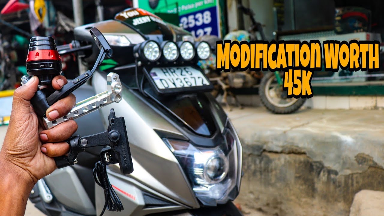 Tvs Ntorq Modification Worth Rupees 45,000/- | Projector | HJG Light | Mobile Holder | Techno Khan