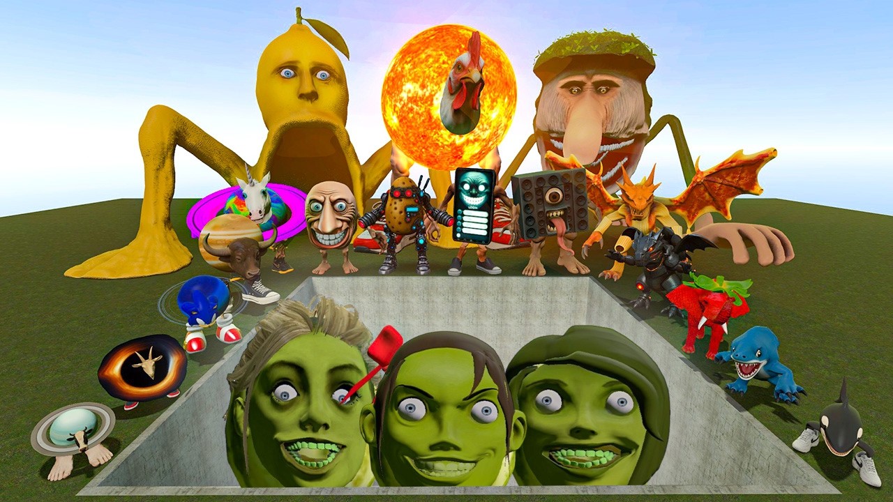 AI Brainrot Memes vs Lin Gang Melon Female Bosses in Giant Pit – Gmod Chaos