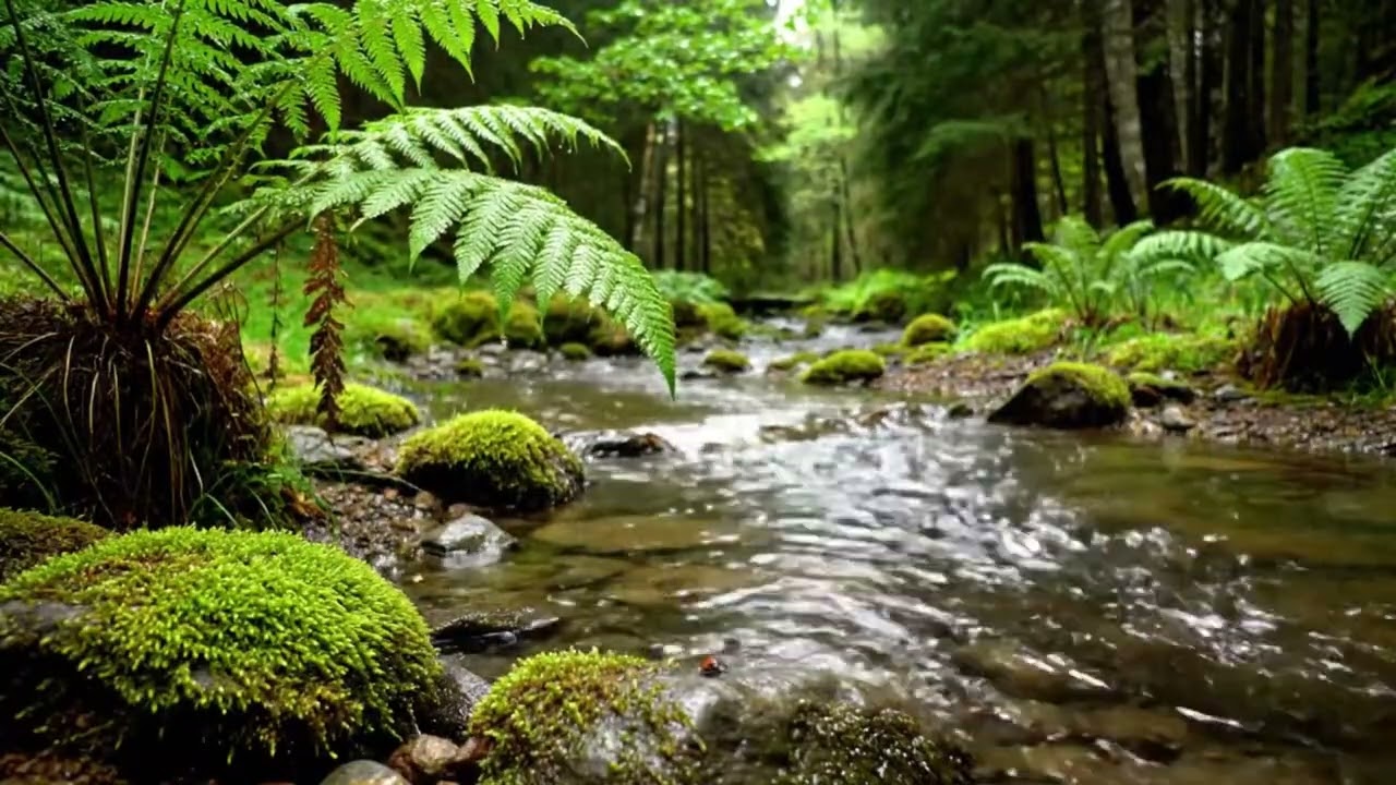 Gentle Rain and Flowing River with Soft Piano for Peaceful Sleep