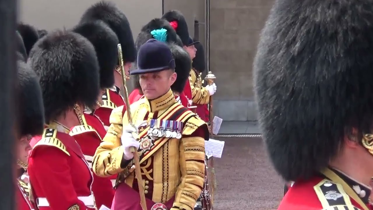 Massed Bands of the Guards at Buckingham Palace after Trooping the Colour for Changing of the Guard