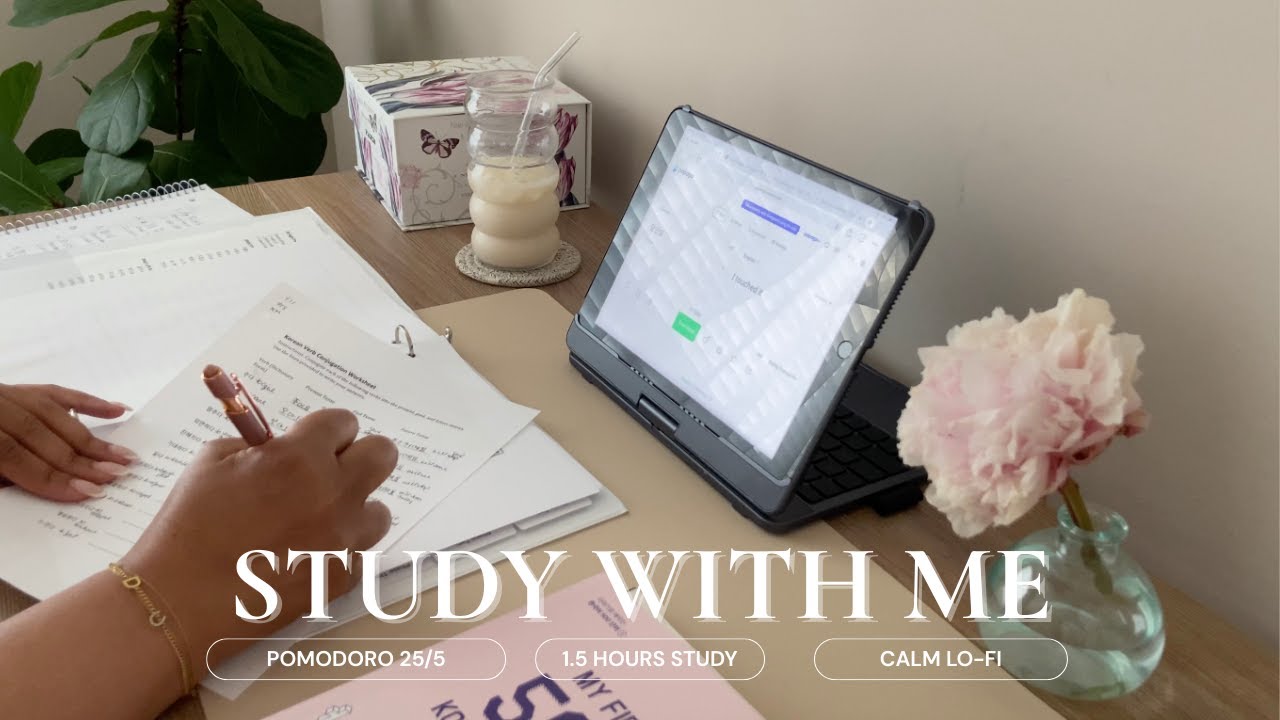 90-Min Deep Focus Study With Me 🌸 | Korean Review + Calm Lofi Ambience | Pomodoro 25/5