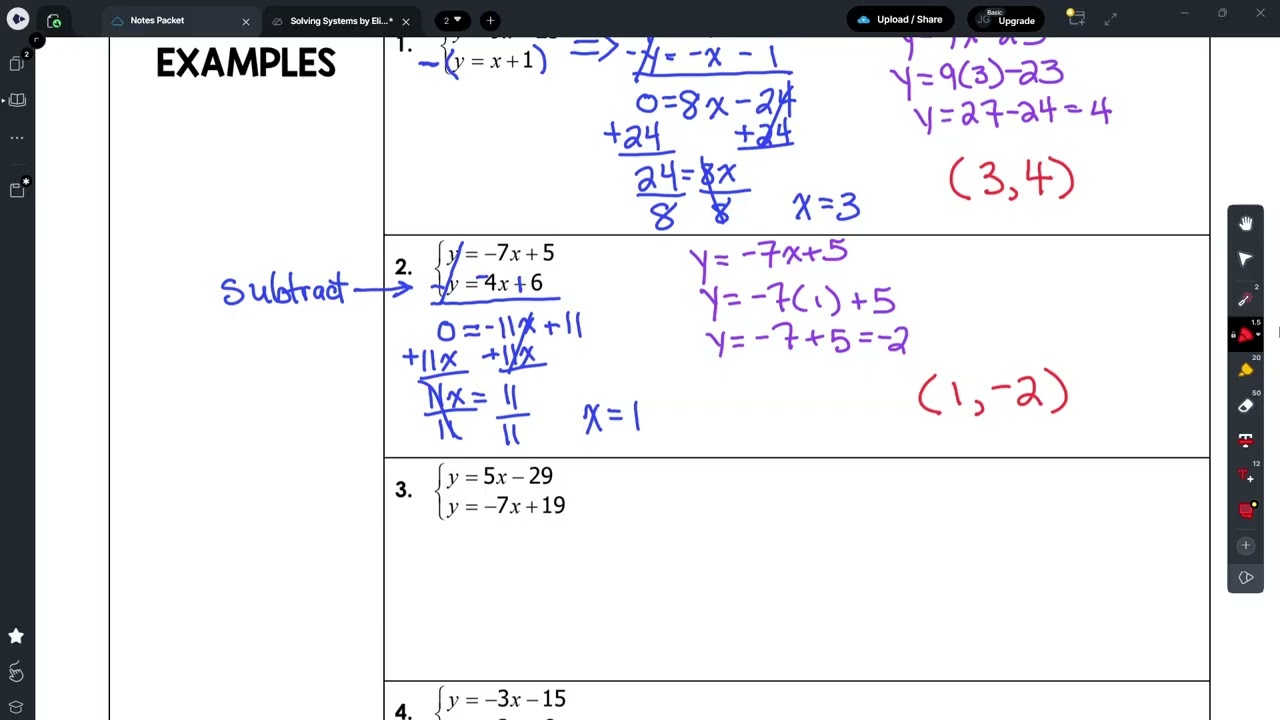 Solving Systems by Elimination Day 1