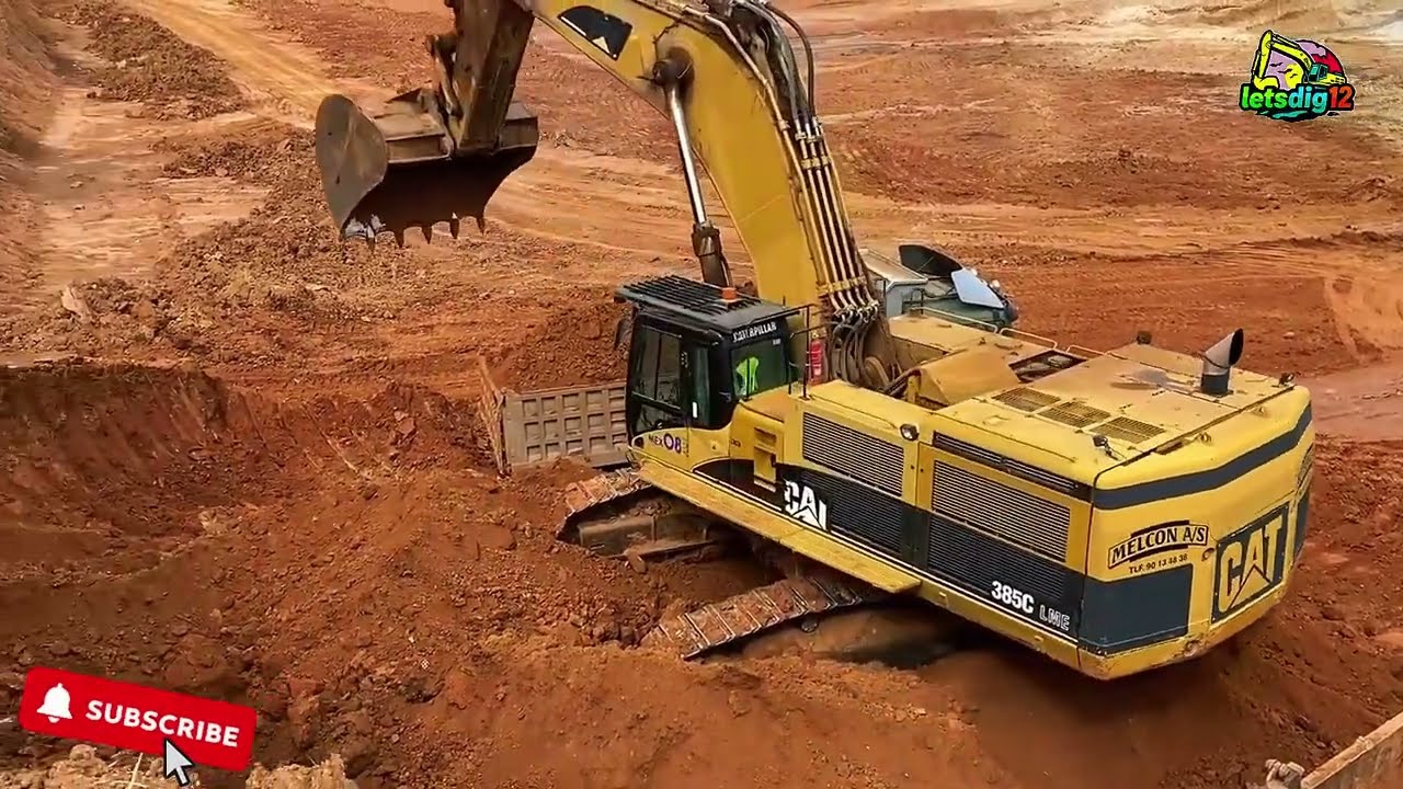 BRUTAL Two-Pass Loading! CAT 385C Fills Mercedes & MAN 4-Axle Trucks