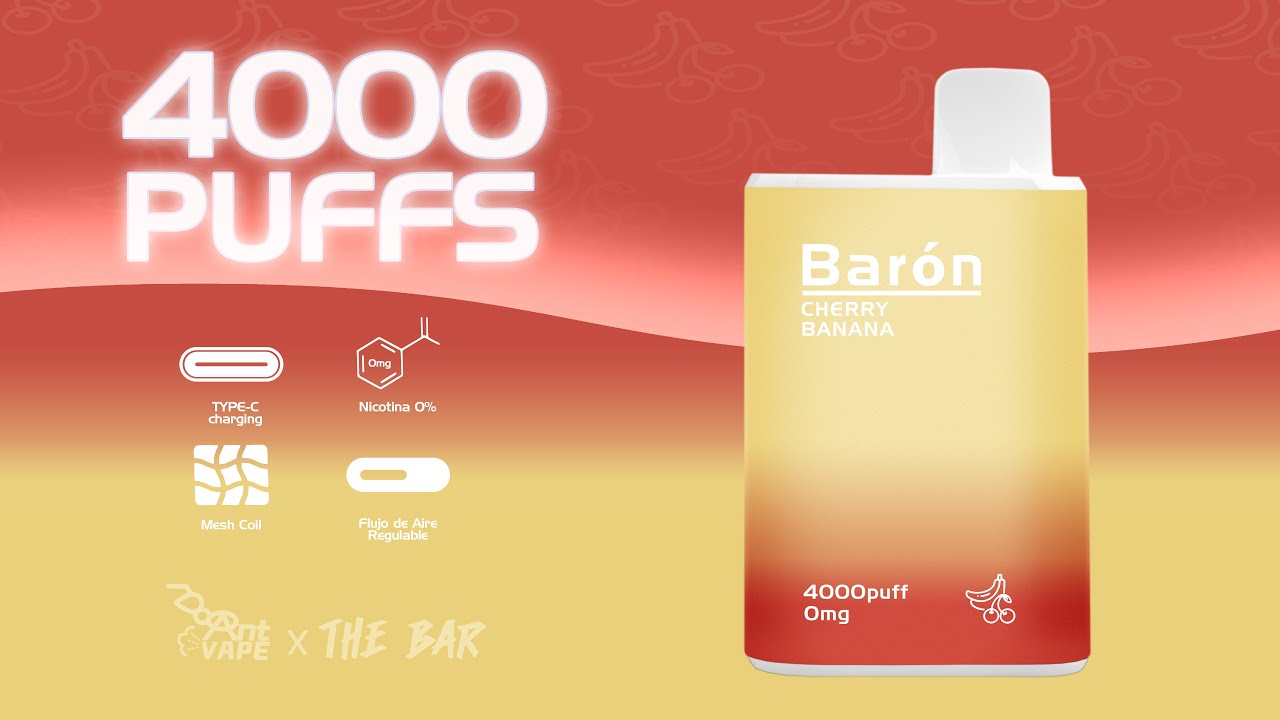 Vape Pod Desechable 0% Nicotina, 4000 PUFFS |  Recargable y Flujo de Aire Ajustable CHERRY BANANA