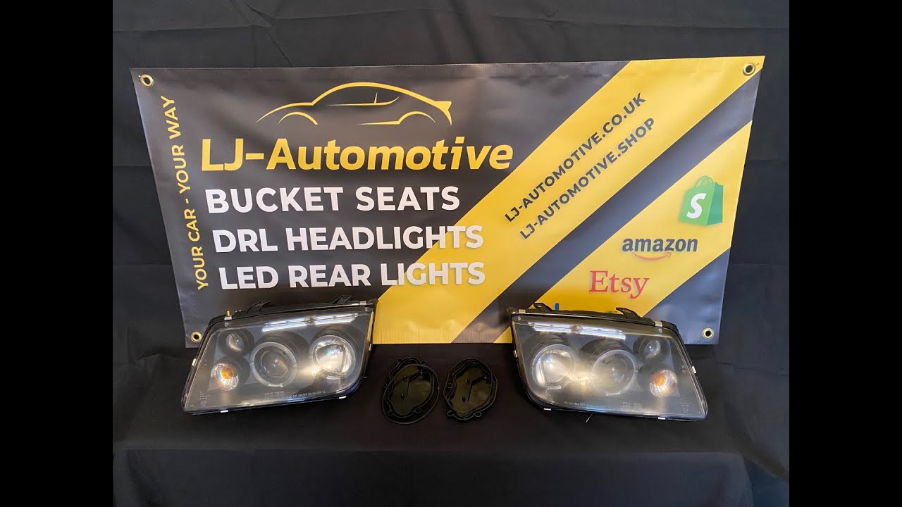 FK Pair LED DRL Halo Ring Projector Headlight set VW Bora 1J 98-05 Black RHD #bora #vwbora