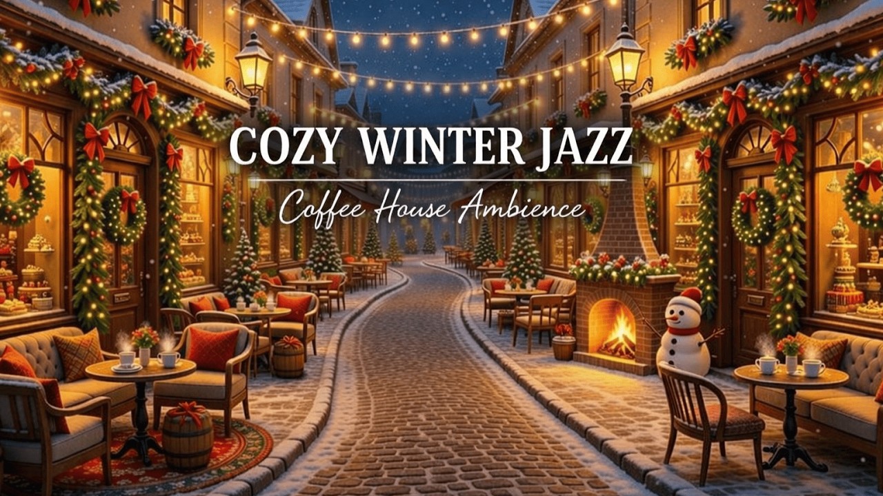 Cozy Winter Jazz Cafe ☕ Relaxing Coffee Shop Music & Fireplace Snow Ambience Live 24/7