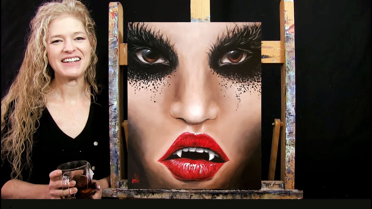 Learn How to Paint VAMPIRE with Acrylic - Paint and Sip at Home - Fun Portrait Step by Step Tutorial